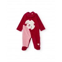 Baby knit romper with teddy bear embroidery