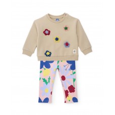 Girls fleece set with floral sweatshirt and printed leggings