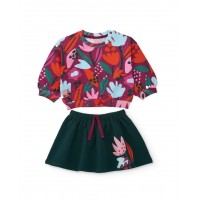 Girls fleece set with floral sweatshirt and matching skirt Girls fleece set with floral sweatshirt and matching skirt