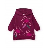Plush dress for girls with hood and floral print Plush dress for girls with hood and floral print
