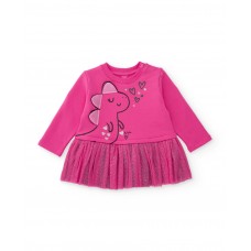 Girls knitted and plush dress with a dinosaur design and ruffle