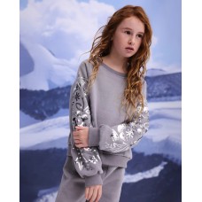 Girls fleece sweatshirt with sequin floral design on the sleeves Girls fleece sweatshirt with sequin floral design on the sleeves
