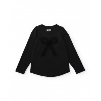 Girls knitted T-shirt with a decorative bow and long sleeves Girls knitted T-shirt with a decorative bow and long sleeves