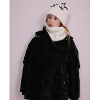 Girls-padded-coat-with-an adjustable hood and zippered pockets Girls-padded-coat-with-an adjustable hood and zippered pockets