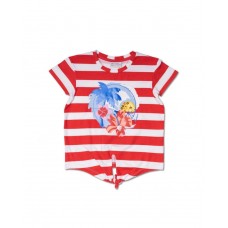 Red white knit T-shirt for girl Hello Playa 