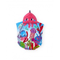 Girls coral knitted poncho towel with hood Girls coral knitted poncho towel with hood