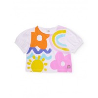 Girls knitted T-shirt with gathered sleeves 