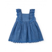 Girls woven dress with ruffles and floral embroidery 
