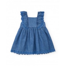 Girls woven dress with ruffles and floral embroidery Girls woven dress with ruffles and floral embroidery