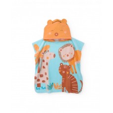 Knitted newborn hooded poncho towel lion 