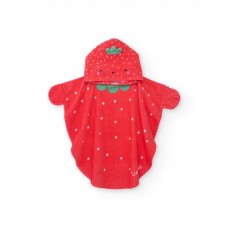 Knitted newborn hooded poncho towel strawberry Knitted newborn hooded poncho towel strawberry
