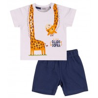 White and Navy Blue Children's Summer Outfit with Upside Down Giraffe Graphic White and Navy Blue Children's Summer Outfit with Upside Down Giraffe Graphic