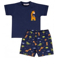 Navy Blue Summer Outfit for Boys with Giraffe T-Shirt and Jungle Print Shorts Navy Blue Summer Outfit for Boys with Giraffe T-Shirt and Jungle Print Shorts