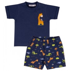 Navy Blue Summer Outfit for Boys with Giraffe T-Shirt and Jungle Print Shorts Navy Blue Summer Outfit for Boys with Giraffe T-Shirt and Jungle Print Shorts