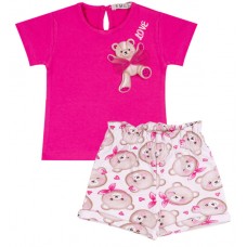 Girls Summer Outfit in Stretch Cotton with Teddy Bears