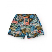 Boys' multi-coloured swim trunks with a license plate print and adjustable waist Boys' multi-coloured swim trunks with a license plate print and adjustable waist