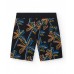 Boys' black Bermuda shorts with a tropical print and elastic waistband 