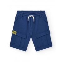 Navy blue boys' Bermuda shorts with pockets and elastic waistband 