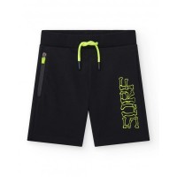 Boys' black Bermuda shorts with elastic waistband and side pocket 