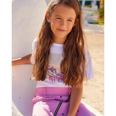 White girl's T-shirt with pink and purple front print 