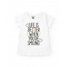 White short-sleeved girl's T-shirt with shiny details White short-sleeved girls' 