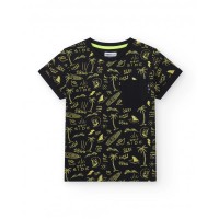 Black boy's T-shirt with front pocket and print 