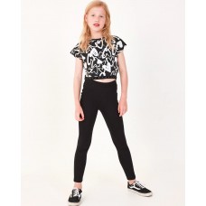 Black short-sleeved girl's T-shirt with shiny details 