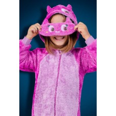 Fuchsia baby girl jumpsuit with plush texture and fun hood 