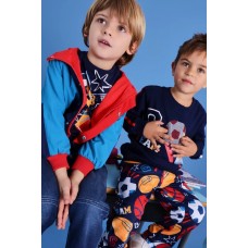 Navy blue sweatshirt and pants set for boys with a sporty print 