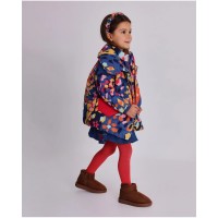 Girls padded coat with a multi-coloured print and heart-shaped pockets 
