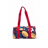Navy blue sports bag for boys with a multi-colored ball print 