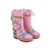 Girls pink rain boots with unicorn design 