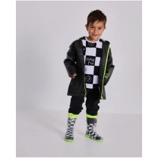Boys raincoat with hood in black and green 