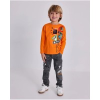 Boys long-sleeved T-shirt in orange with traffic sign print 