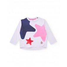 Long-sleeved white girl's T-shirt with a colorful star print 