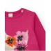Fuchsia girl's T-shirt with cat and flower print 