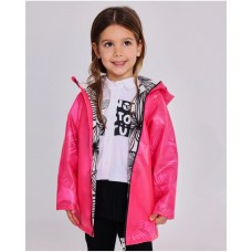 Fuchsia girl's jacket with translucent effect and hood 