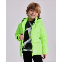 Fluorescent green children's jacket with graphic message 