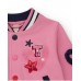 Pink varsity jacket for girls with embroidered details and 3D appliqués 