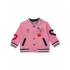Pink varsity jacket for girls with embroidered details and 3D appliqués Pink varsity jacket for girls with embroidered details and 3D appliqués