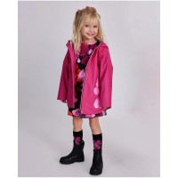 Fuchsia girl's raincoat with decorative hood and large flowers 