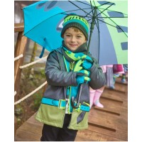 Black raincoat for boys with hood and knight print 