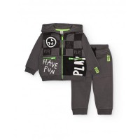 Boys grey hoodie set with graphic print and green details 