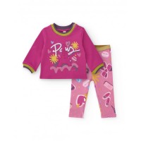 Girls fuchsia-toned t-shirt and leggings set with a Paris-themed print 