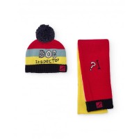 Children's hat and scarf set in multicolour with embroidered text 