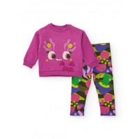 Girls sweatshirt and leggings set in fuchsia and multi-color tones with a fun print. 