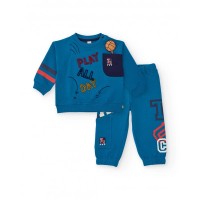 Boys blue sweatshirt and pants set with a print and embroidered details 
