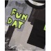 Boys sweatshirt and pants set in black with a grayish brushstroke print and green details 