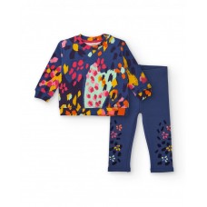Girls sweatshirt and leggings set with a colorful print of spots and flowers 