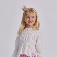 Pink headband for girls with a golden crown and pompoms 
